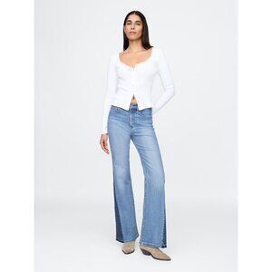 GAP 70's Flare Medium Patched High Rise Flared Leg Step Hem Jeans, Size 27/4